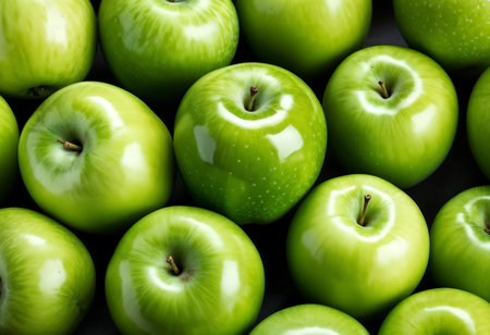 Freshly Washed & Shiny A Close-Up Shot of Vibrant Green Apples Highlighting Their Healthy Appeal and Freshness in Marketing Campaignsの素材