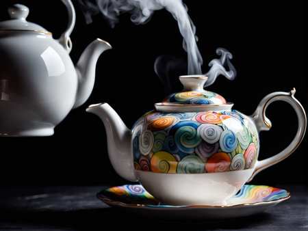 Two Teapots and Steamy Water A Visual Journey Through Traditional Tea Preparationの素材