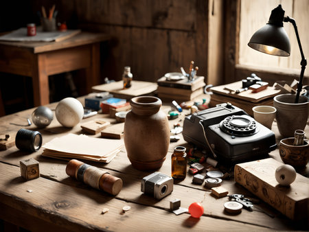 Vintage Ambiance A Timeless Workstation Set Among Antiques and Vintage Itemsの素材