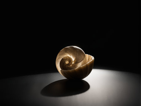 Artistic Seashell Spiral Elegant Dark Background Decorative Shell Artwork Inspired by Snail Housesの素材
