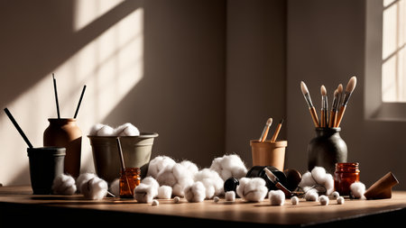 Artistic Transformation The Dynamic Interplay of Light and Shadow in an Artist Studioの素材