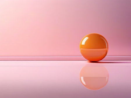Unraveling the Optical Illusion Exploring Surreal Reflections in a Three-Dimensional Orange Sphere on Pink Backgroundの素材