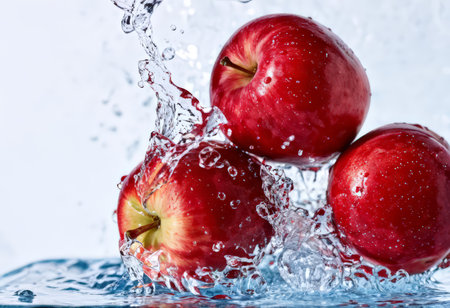 Freshly Plucked Apples Freezing in Cold Water A Close-Up Look at Nature Delicacyの素材