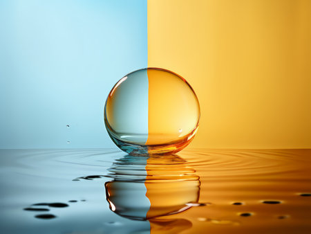 Colorful Contrast in Symmetry A Spherical Still-Life Composition Captured Through Reflections and Color Manipulationの素材