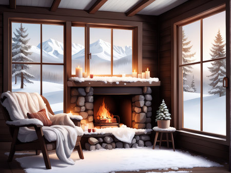 Snow-Capped Mountains in Tranquil Winter Landscapeの素材