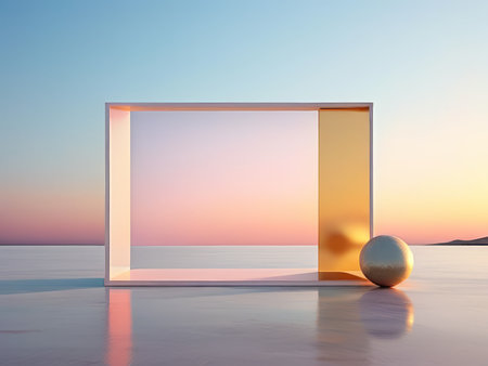 Silent Serenity An Enchanting Sphere Amidst Twilight Skies on Open Plainの素材