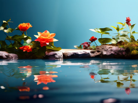 Enchanting Water Garden Blossoms Float Above in a Serene Natural Oasisの素材