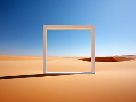 Unveiling the Desert Secrets An Illusionary Discovery in a White Rectangle Overlapの素材