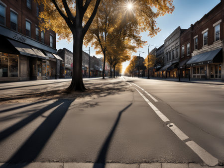 Sunlit Shadows and Closed Doors A Closer Look at the Diminished Street Scene Across Townの素材