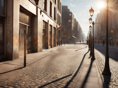 Vintage Urban Fantasy An Ultra-Realistic Street Scene Captured in a Video Game Worldの素材