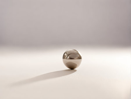 Shimmering Sphere Glides Across White Surface in Motion-Picture Settingの素材