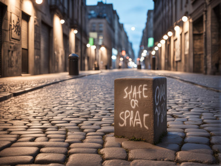 Graffiti Hidden Message A Single Stone Reflection on Change and Possibility Along a Cobbled Streetの素材