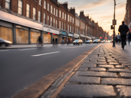 Urban Streetscape A Real-World Scenario Illustrating Pedestrian-Pedestrian Interactions and Vehicle-Cycle Sharing in Multi-Lane Infrastructureの素材
