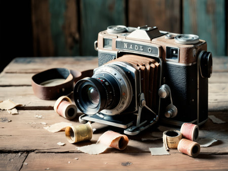 Vintage NADLO Model Film Camera An Analogue Nostalgia in Blurred Blue Huesの素材
