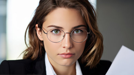 Professional Businesswoman Reads Textbook While Listening to Musicの素材