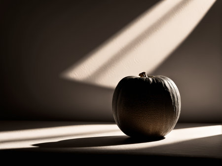 Autumn Haunting Glow An Ethereal Pumpkin Drenched in Sunlight Against a Monochrome Backgroundの素材