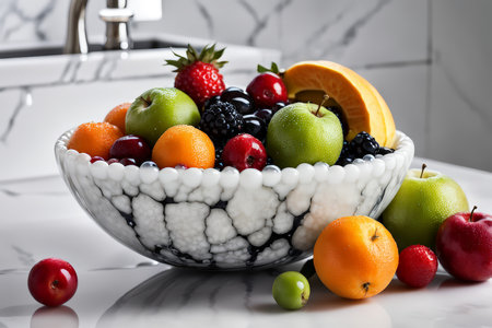 Delectable Delight A Glorious Array of Fresh Fruits Placed Gracefully on a Marble Countertopの素材