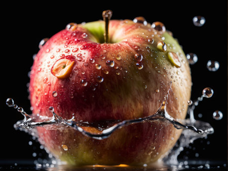 Capturing the Essence of Moisture A Detailed Analysis of Still-Life Photography Using Professional Lighting Techniques on Fresh Apples in Indoor Environmentsの素材