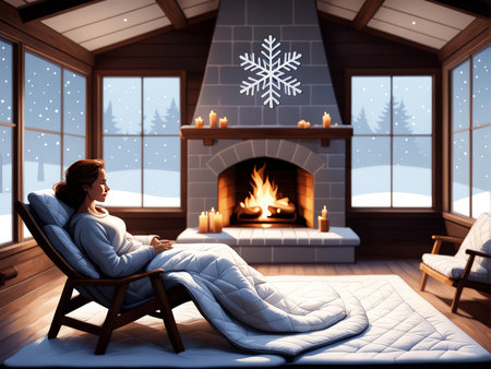 Cozy Winter Firepit Soiree A Gentle Relaxation by the Fireplace on a Snowy Nightの素材