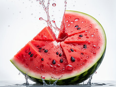 Delectable Delicacy A Vibrant Watermelon Cut Open in Stunning Detail with Artistic Implicationsの素材