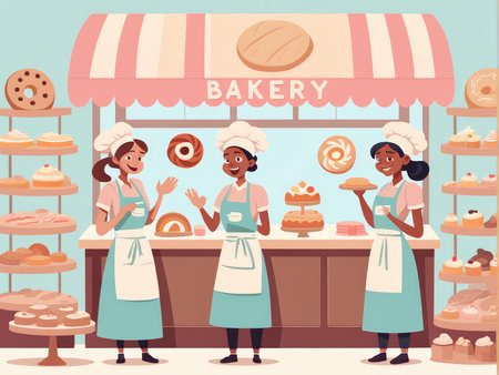 Flourishing Bakery Three Women Share in Sweet Success with Their Baked Delightsの素材