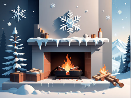 Adventures of Winter Cozy Hearth A Digital Artwork Capturing the Radiant Beauty of a Snowy Christmas Eveningの素材