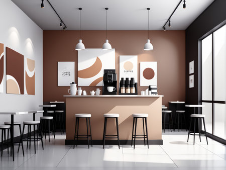 Zen Oasis A Modern Coffee Shop Artfully Decorated for Minimalist Comfort and Creativityの素材