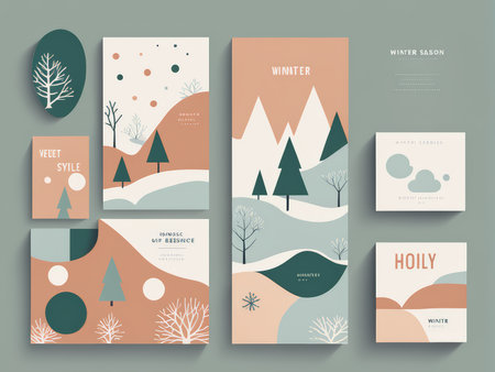 Chill Out with Our Winter Illustration Muted Colors & Snowy Scenery - Ideal for Marketing & Decor in Cold Monthsの素材