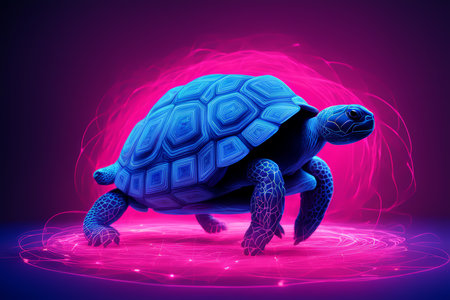 Neon Glow Adventure A Colorful Turtle Journey Through Digital Animationの素材