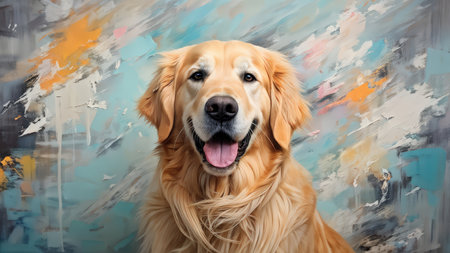 Fluffy Feline Enchanted Canvas Journey A Colorful Encounter with Abstract Painting and Fluffy Furの素材