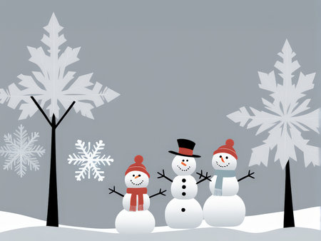 Snowy Winter Wonderland A Vibrant Illustration of Snowmen, Trees, and Festive Decorations in Stunning Detailの素材