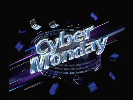 Blazing 'Cyber Monday' Visual Glowing Digital Elements, Bright Colors & Minimal Design Unleash Futuristic Tech Appealの素材