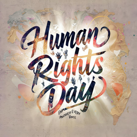 Contemporary Art Expression A Vibrant Celebration of Human Rights Awareness Through Dynamic Mixed Media Designの素材