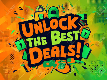 Vibrant Unlock Promotions A Dynamic Illustration Featuring Bold Textures and Exclamation Marksの素材