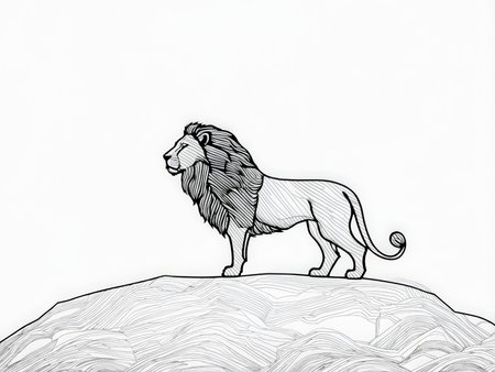 Masterpiece Lion Illustration Capturing Strength, Pride, and Royalty Against a Blank Canvas - Symbolic Representation of Leadership, Power, and Successの素材
