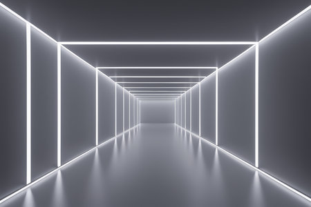Intergalactic Hallway A Monochrome Modern Marvel in Futuristic Lighting Designの素材