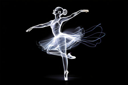 An Ethereal Ballet Symphony Digital Art Captures the Fluid Grace of Dance in a Glowing Otherworldly Settingの素材