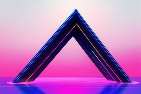 Triangular Neon Frame Against Pink Background - Eye-Catching Illustrationの素材