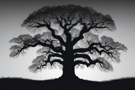 Silent Majesty A Majestic Tree Against a Gradient Gray Skyの素材