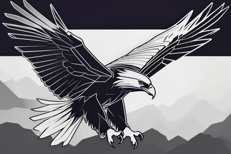 National Pride Embodiment A Majestic Eagle Emblem Illustration in High Contrast Grayscale Designの素材