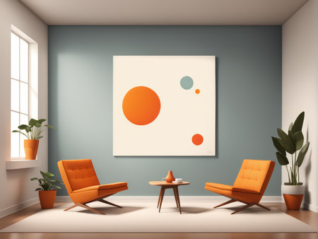 Interior Oasis A Room Decorated with Earth-Tones, Abstract Art, and Greeneryの素材