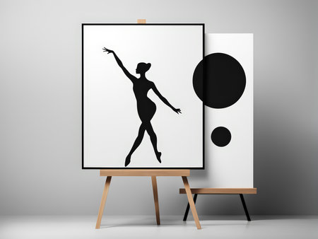 Minimalist Dance Elegant Ballet and Abstract Circles on Canvasの素材