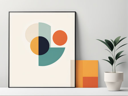 Minimalist Art and Greenery A Calm Decorative Composition Framed in Whiteの素材