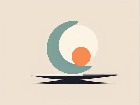 Abstract Egg Yolk Overcrescent Moon Illustration Calm Creativity in Minimalist Art Designの素材