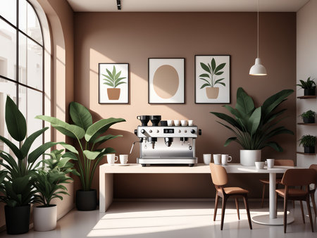 Cafe Oasis A Warm Welcome in a Cozy Space with Espresso Magic and Botanical Beautyの素材