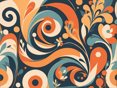 Abstract Art Masterpiece A Symphony of Swirls, Flowers, Circles, Lines, and Colors Capturing Symmetry, Depth Perception, and Visual Interestの素材