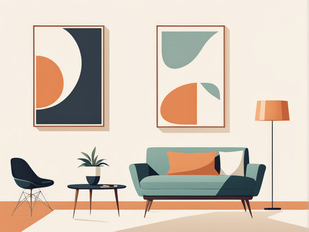 Vintage Vibes & Mid-Century Modern Discovering Serene Comfort in Our Retro-Look Living Roomの素材