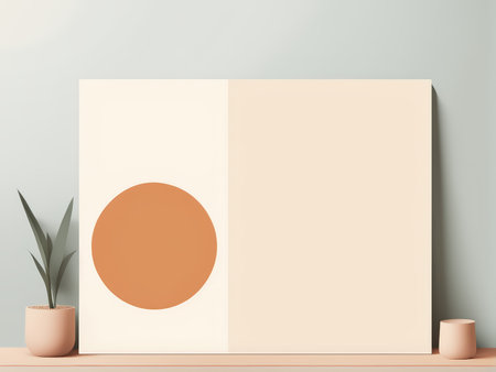 Poster mockup with geometric shapes. Minimalist interior design. 3d renderの素材