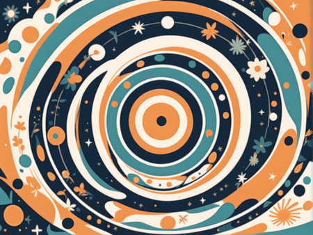 Whimsical Abstract Symmetry Vibrant Circles and Patterns in Whimsical Colorsの素材
