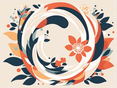 Radiant Floral Elegance A Boldly Colored Swirl Design Illustration Capturing Sophisticated Creativityの素材